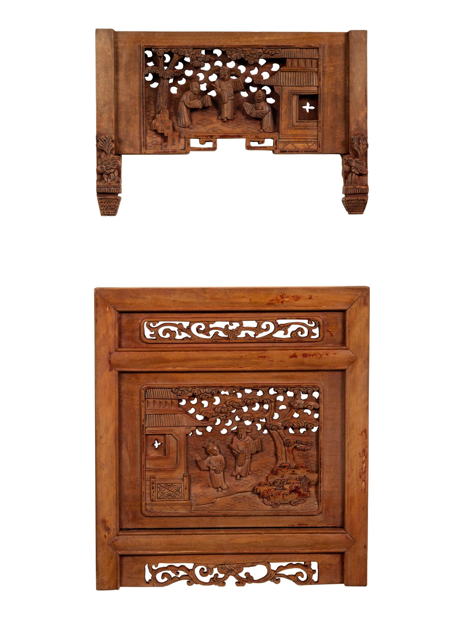 A Pair of Chinese Carved Wood Panels