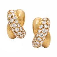 Yellow Gold and Diamond Half Hoop Earrings