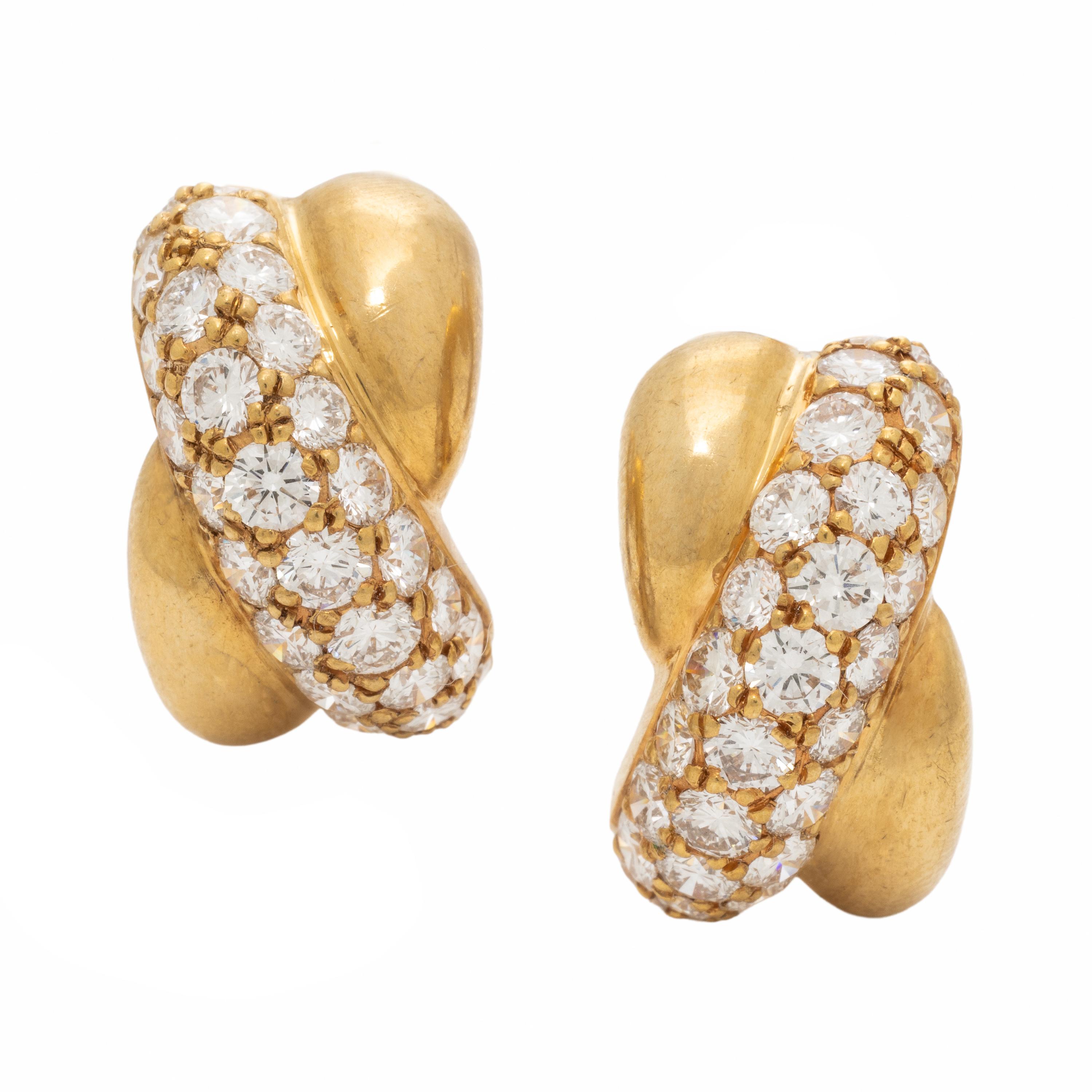 Yellow Gold and Diamond Half Hoop Earrings