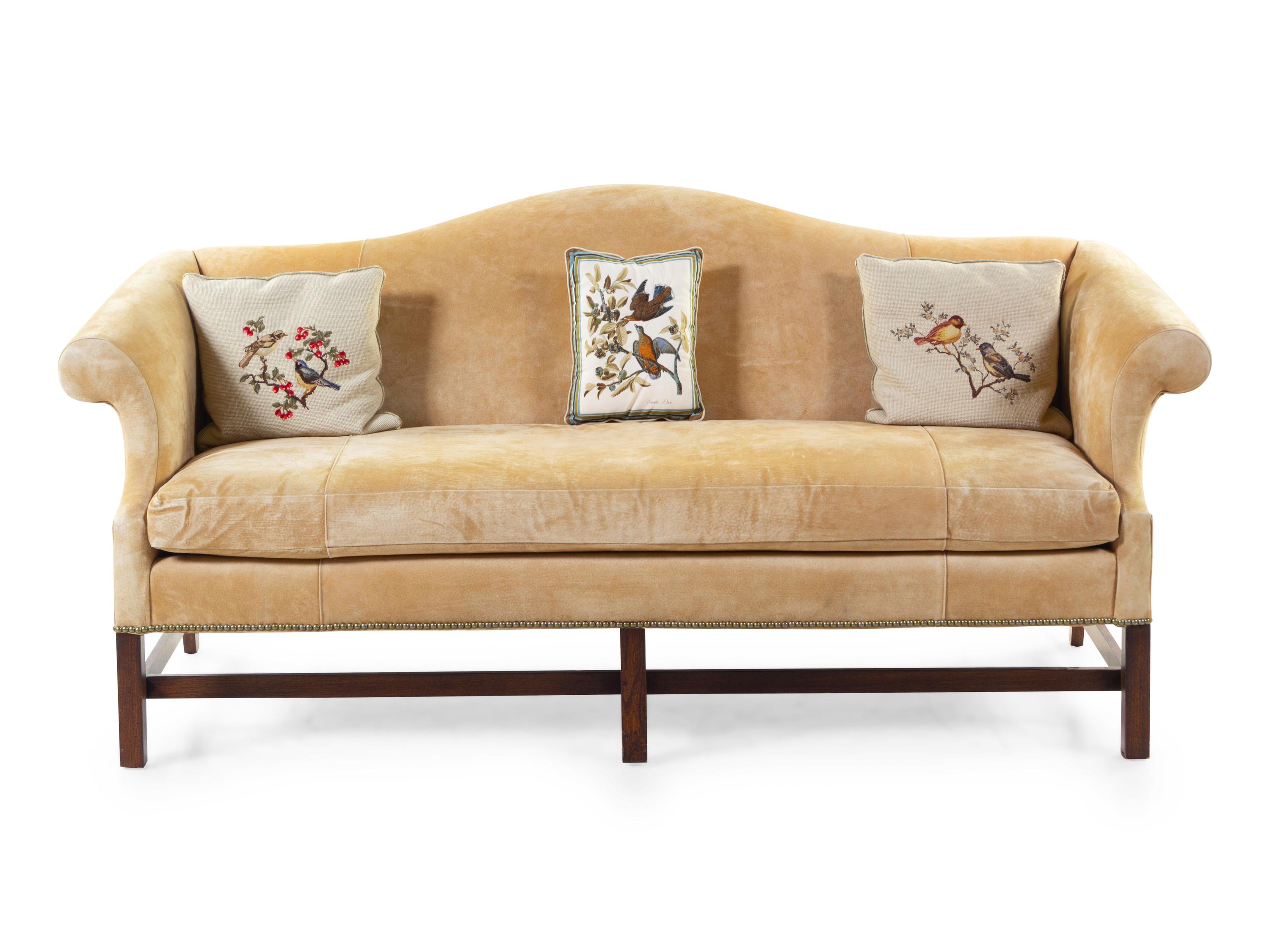 A George III Style Suede-Upholstered Mahogany Sofa