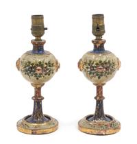 A Pair of Painted Wood Lamps Height 11 7/8 inches. — EARLY 20TH CENTURY