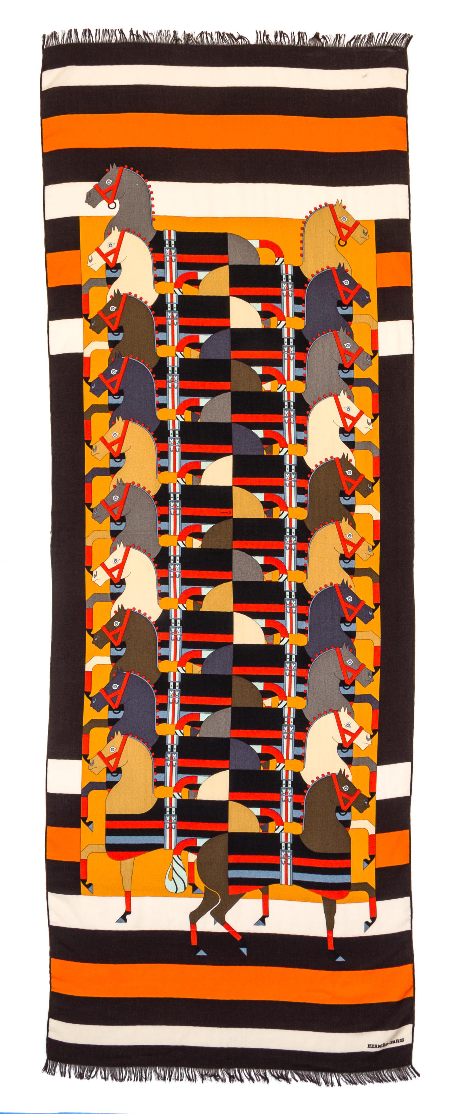 An Hermes Silk and Cashmere Shawl, 68" x 24".