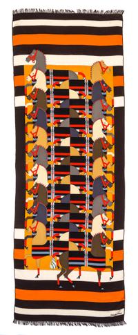 An Hermes Silk and Cashmere Shawl, 68" x 24".