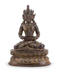 A Nepalese Partial Gilt Bronze Figure of Amida Buddha Height 5 inches. — 15TH/16TH CENTURY