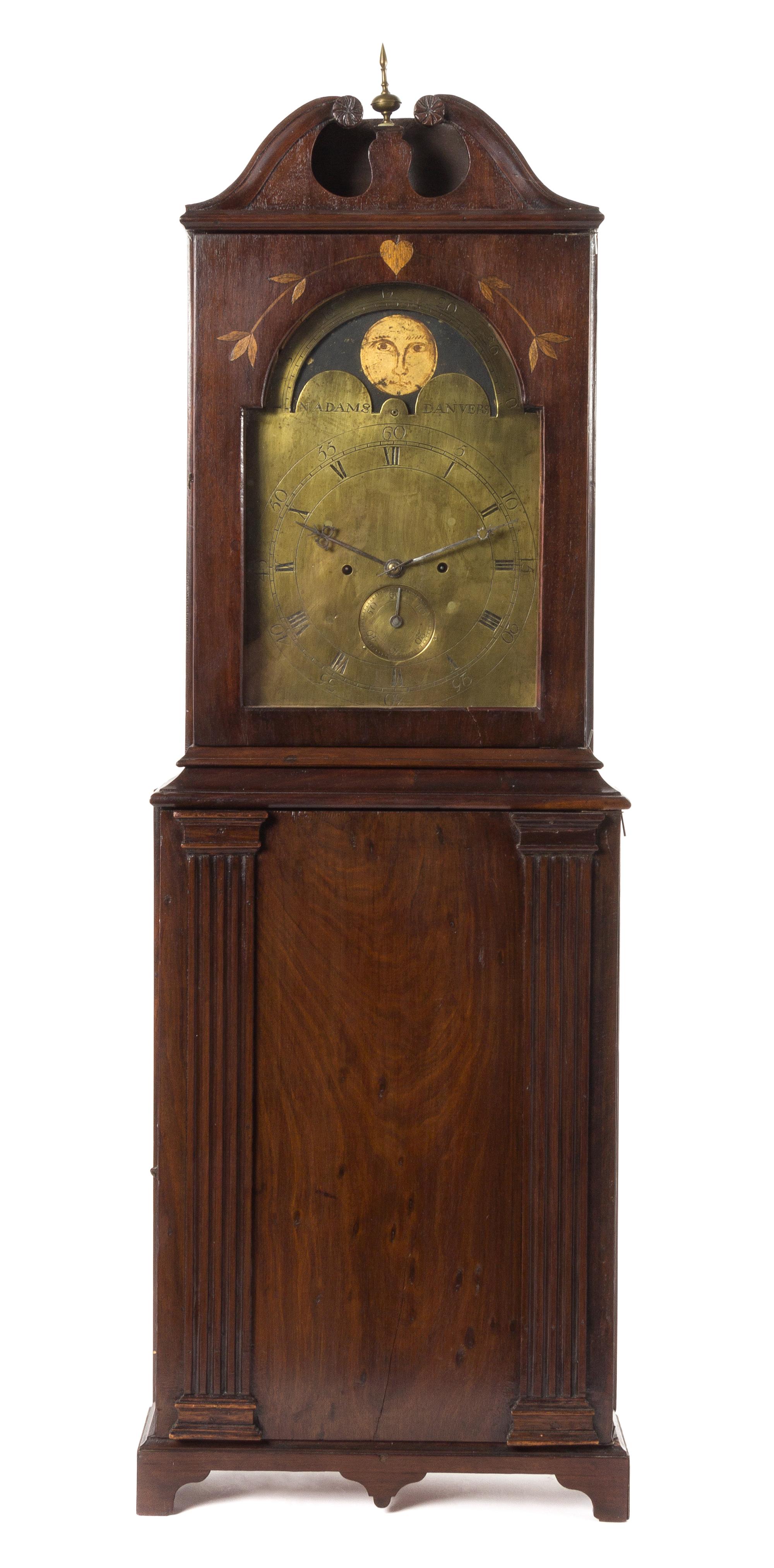 A Sheraton Mahogany Shelf Clock Height 38 1/2 x width 13 x depth 4 1/2 inches. — NATHAN ADAMS, DANVERS, MASSACHUSETTS, CIRCA 1785