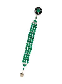 CHRYSOPRASE, ONYX AND DIAMOND BRACELET