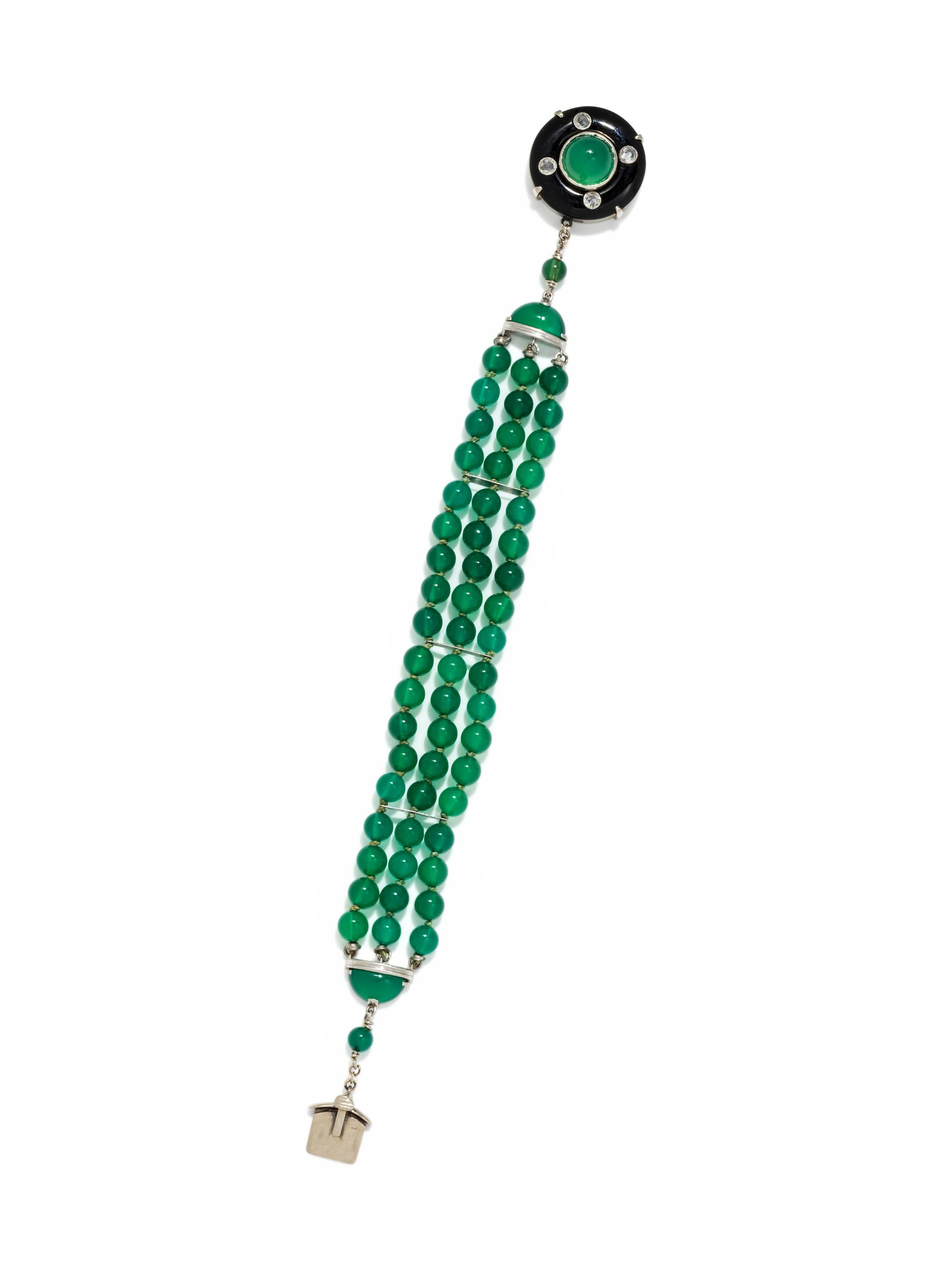CHRYSOPRASE, ONYX AND DIAMOND BRACELET
