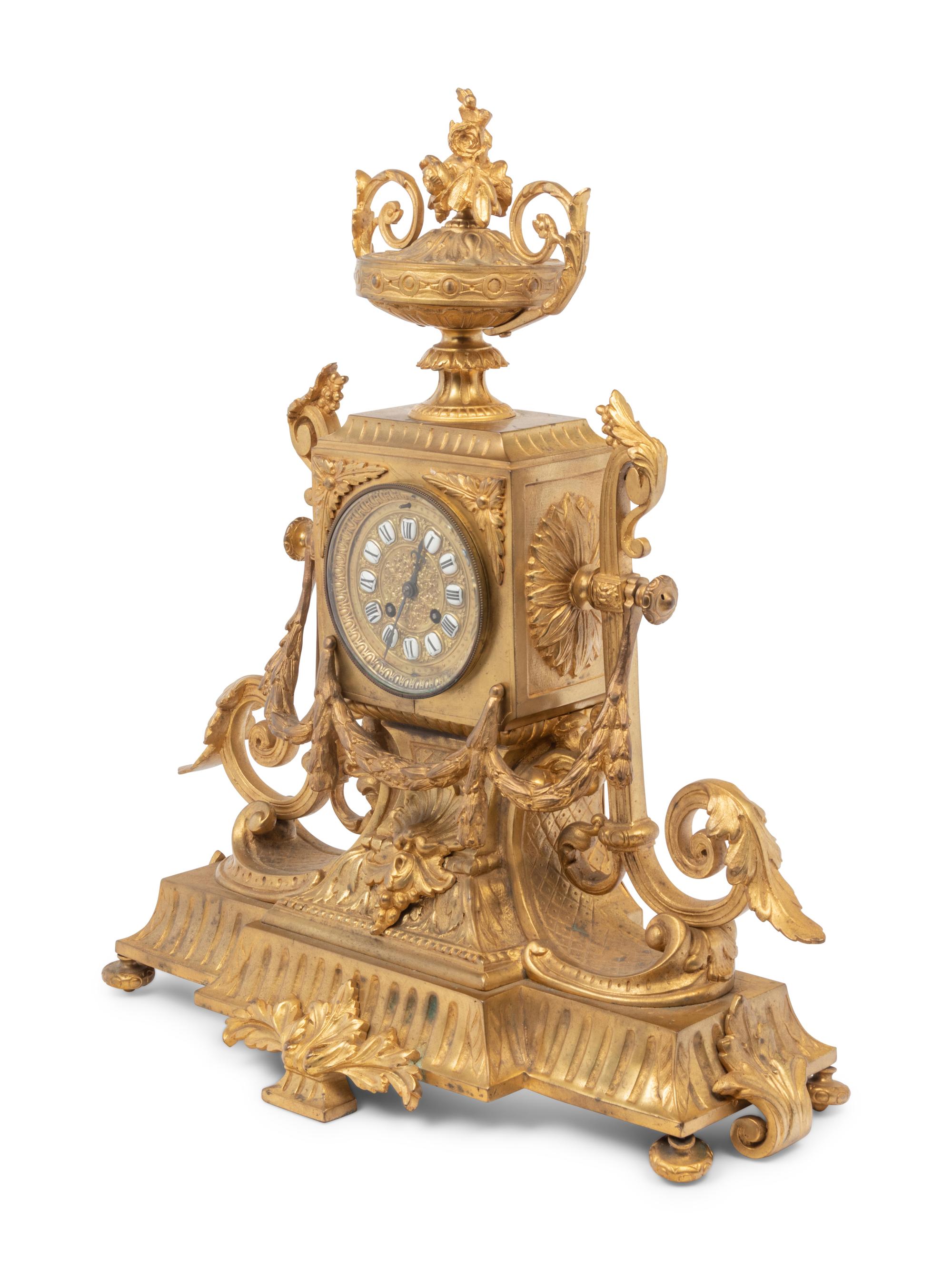 A Louis XVI Style Gilt Bronze Mantel Clock