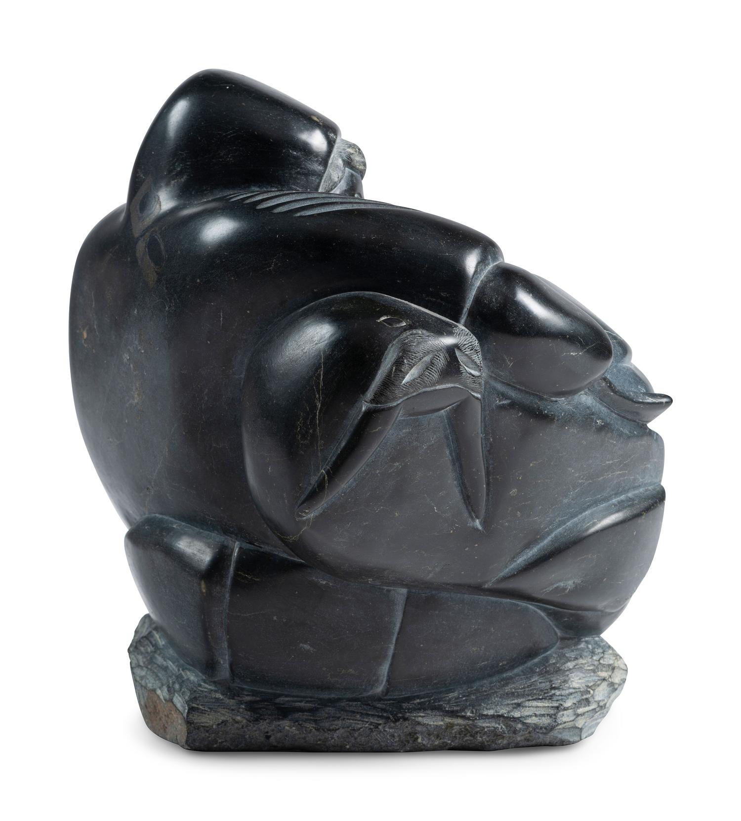 Soapstone Sculpture of Hunter and Walrus