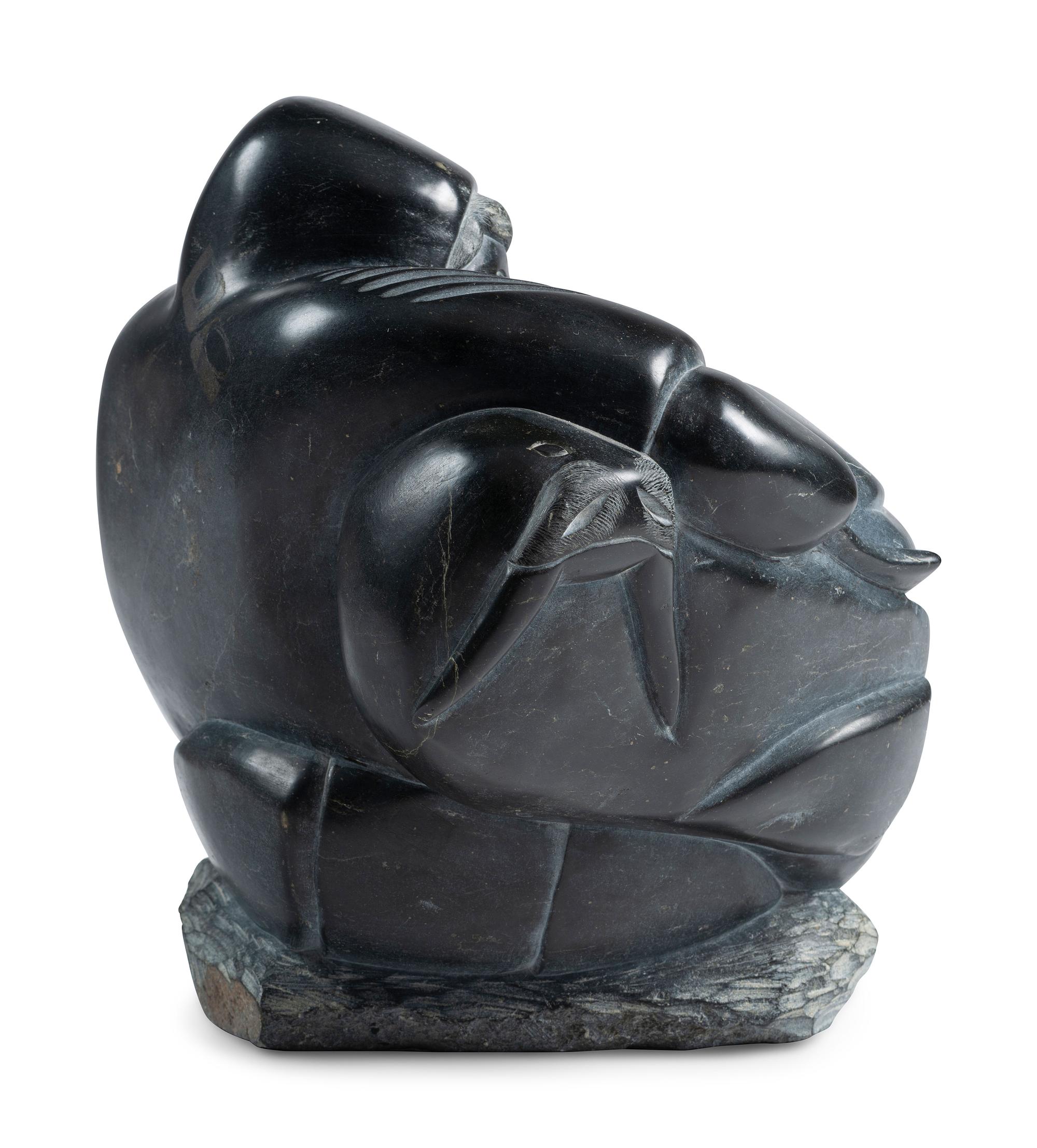 Soapstone Sculpture of Hunter and Walrus