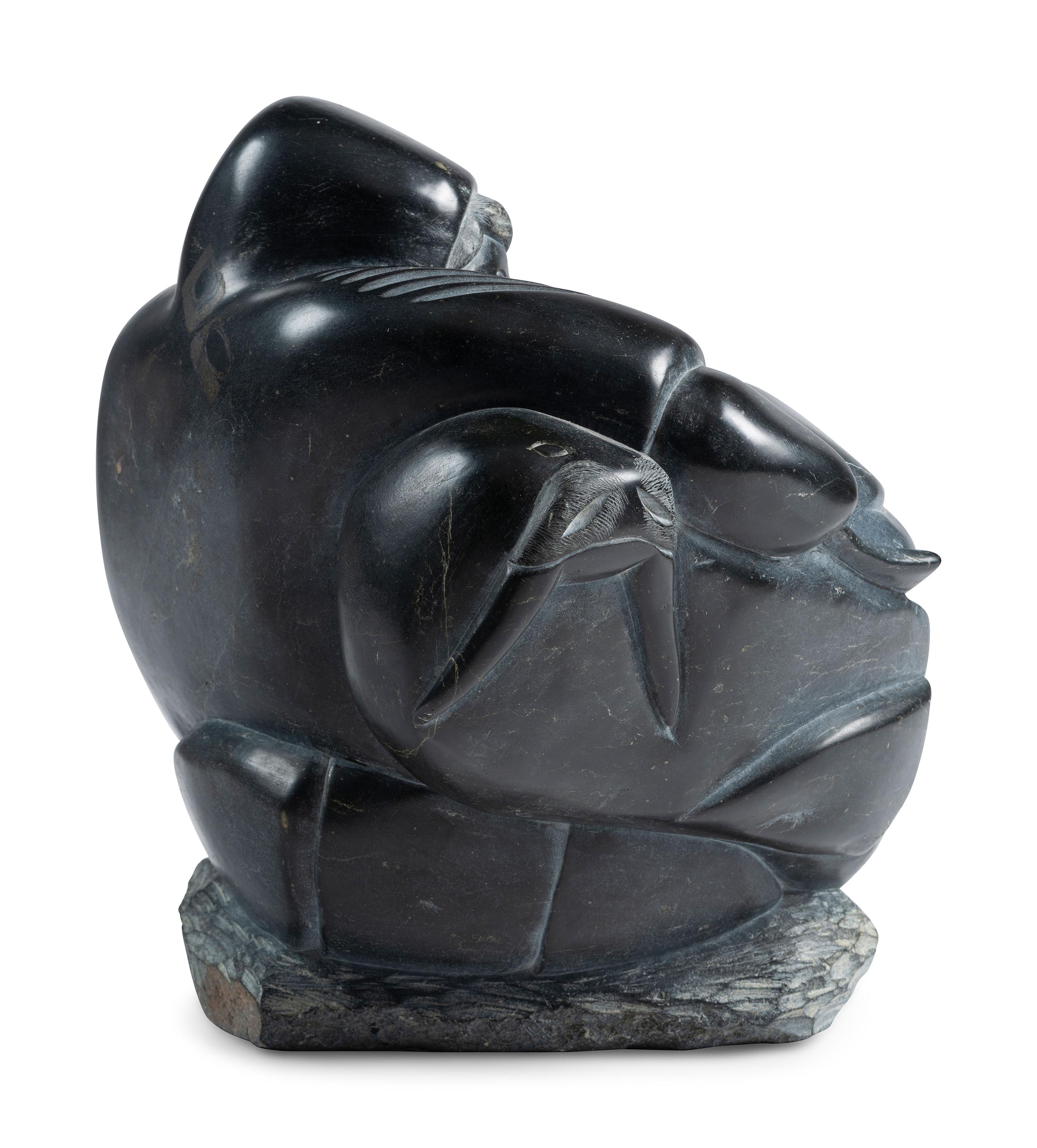 Soapstone Sculpture of Hunter and Walrus