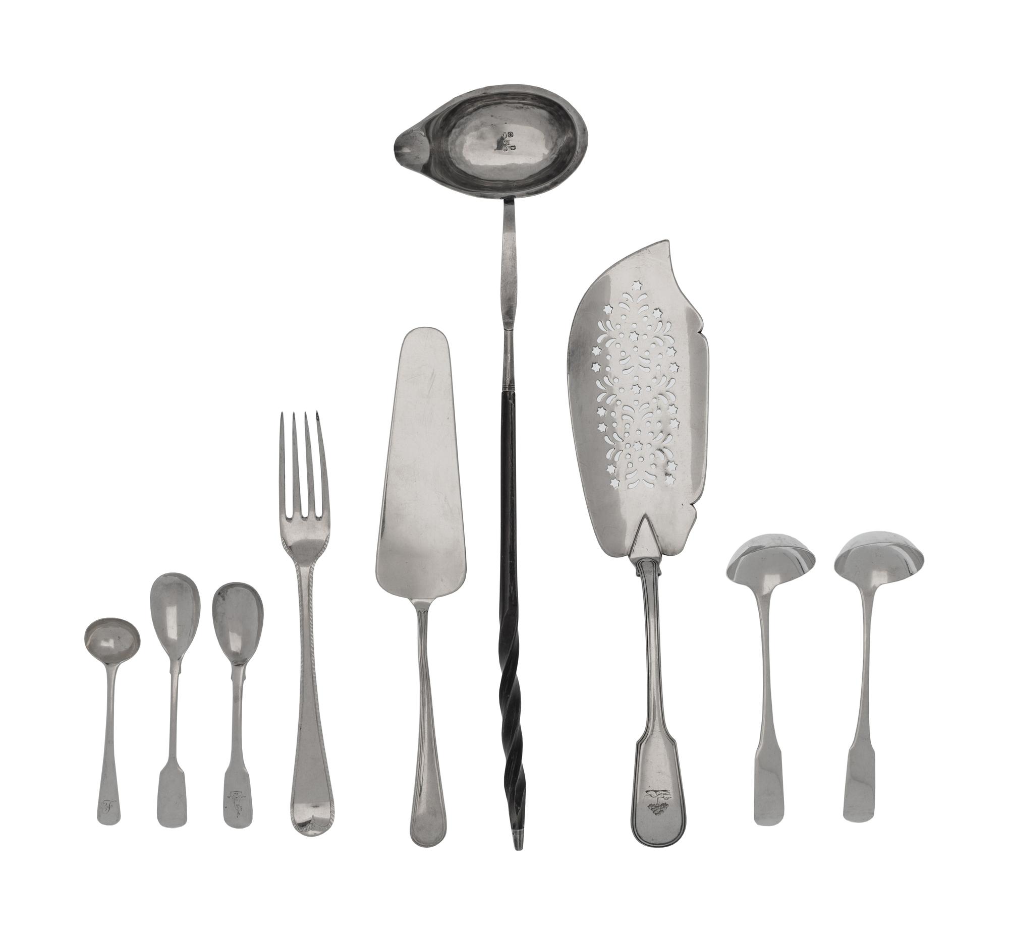 A Collection of English Silver Flatware and Serving Articles