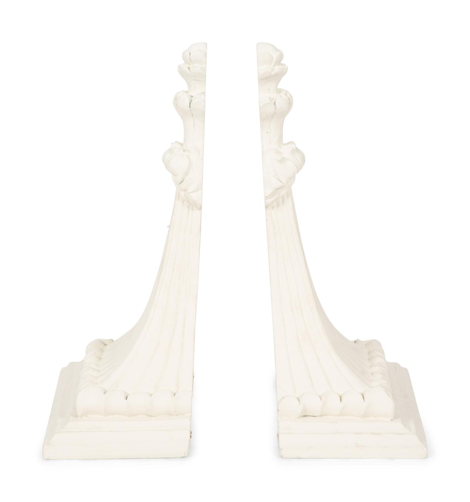 A Pair of Neoclassical Style White Composition Wall Brackets — 20TH CENTURY