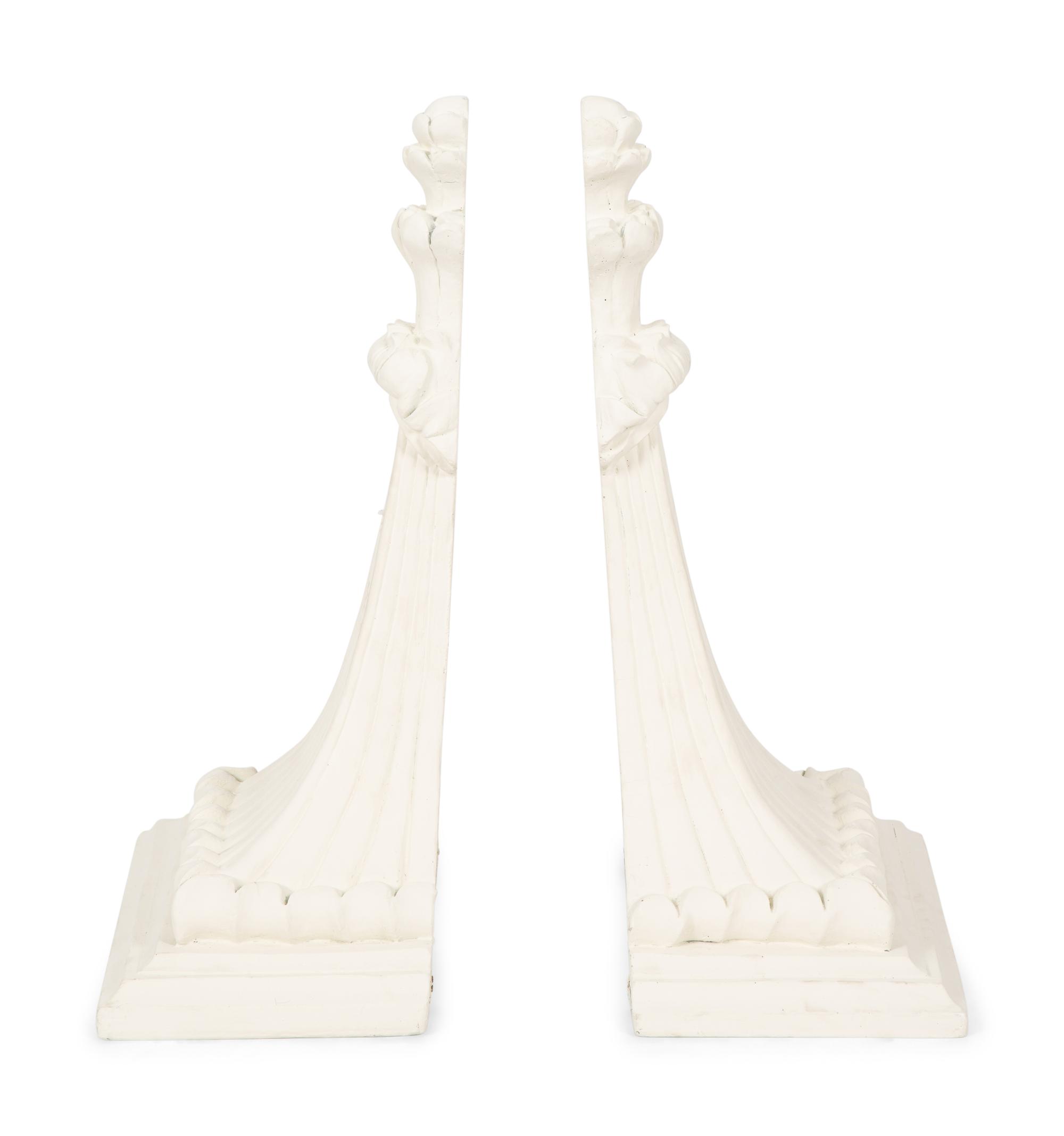 A Pair of Neoclassical Style White Composition Wall Brackets — 20TH CENTURY