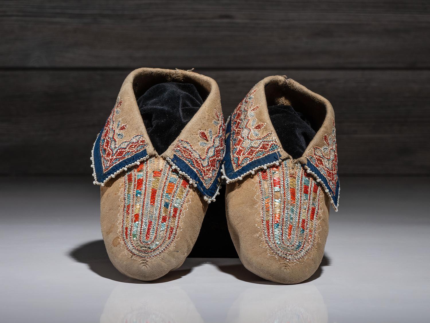 Haudenosaunee Quilled and Beaded Hide Moccasins