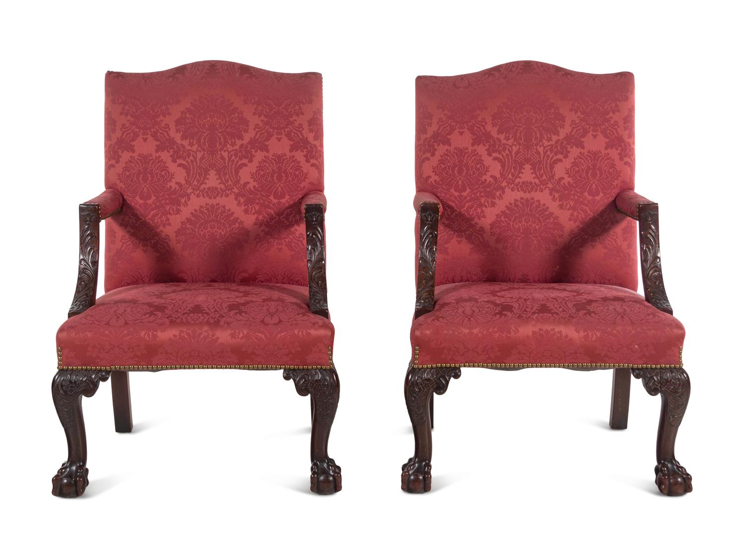 A Pair of Chippendale Style Mahogany Library Chairs