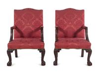 A Pair of Chippendale Style Mahogany Library Chairs