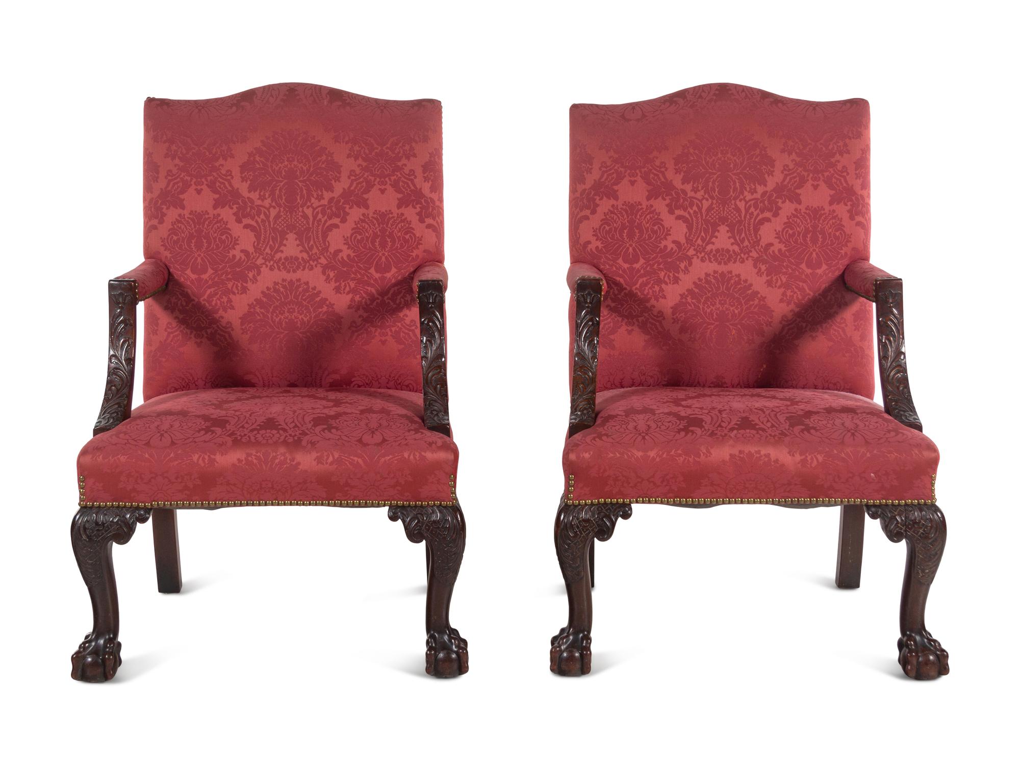 A Pair of Chippendale Style Mahogany Library Chairs