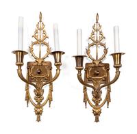A Pair of Neoclassical Gilt Bronze Two-Light Sconces