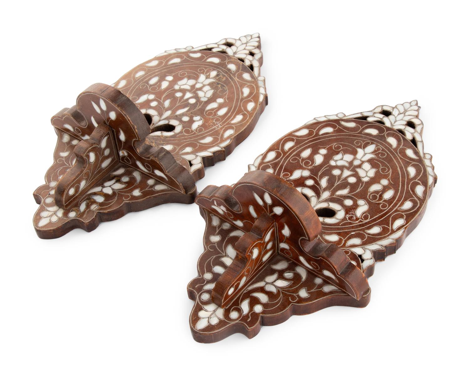 A Pair of Syrian Mother of Pearl Inlaid Lantern Shelves