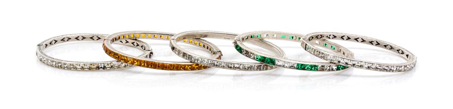 A Group of Five Sterling Silver Art Deco Bracelets,