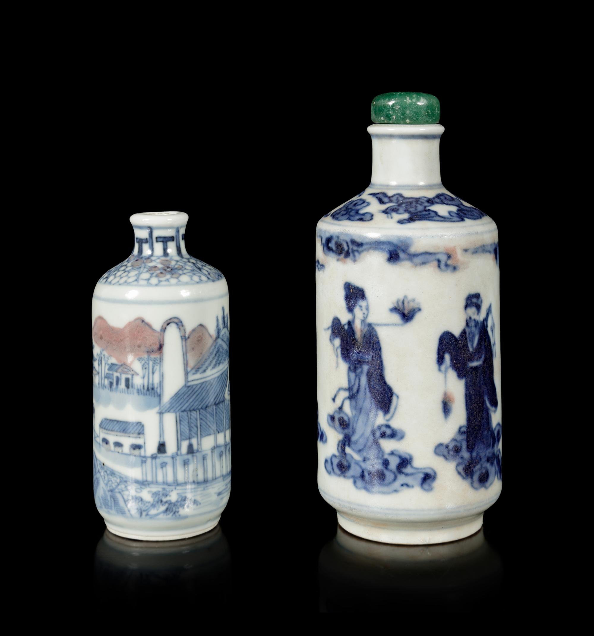Two Underglaze Blue and Red Snuff Bottles