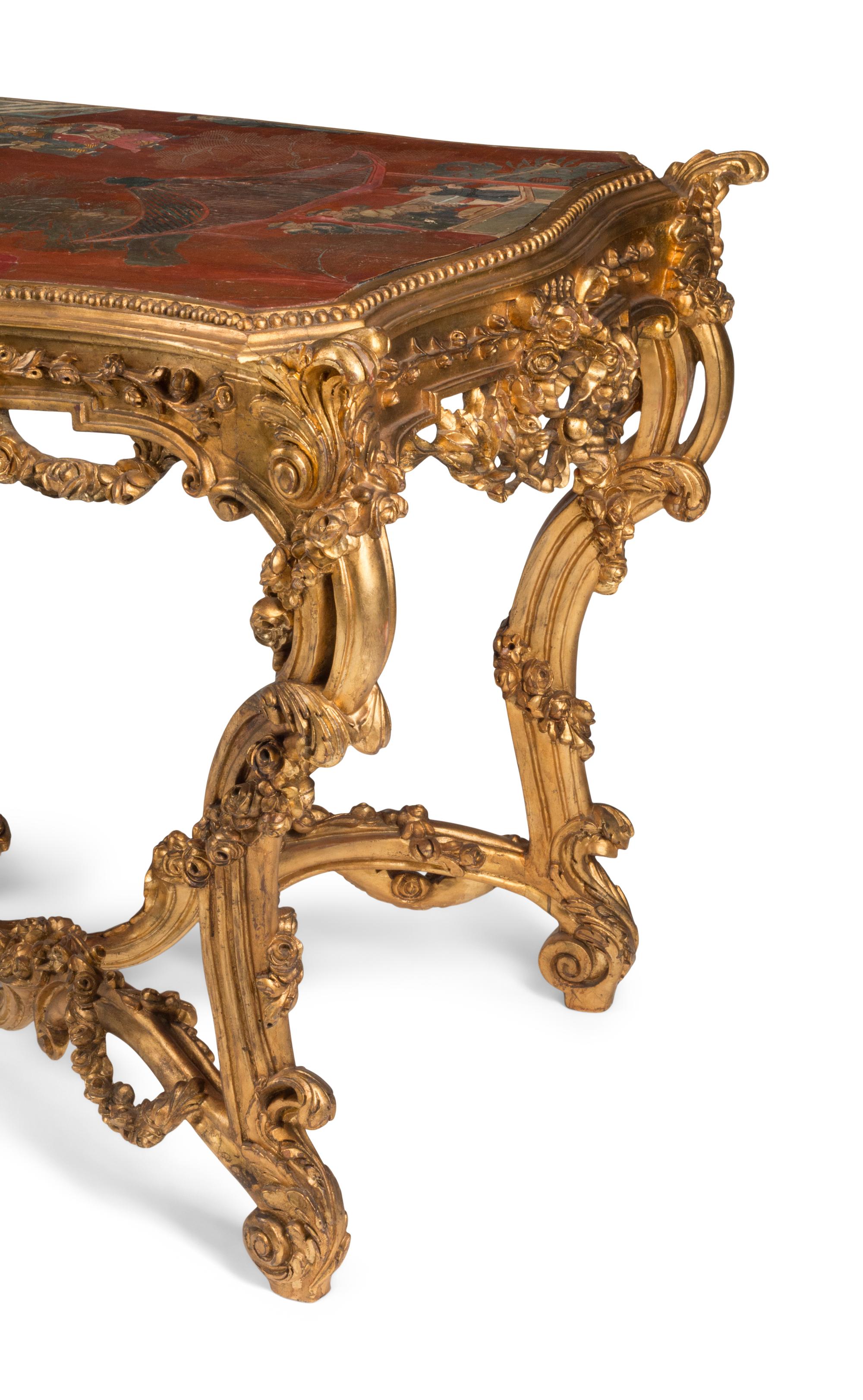 An Italian Carved Giltwood and Chinese Lacquer-Inset Center Table