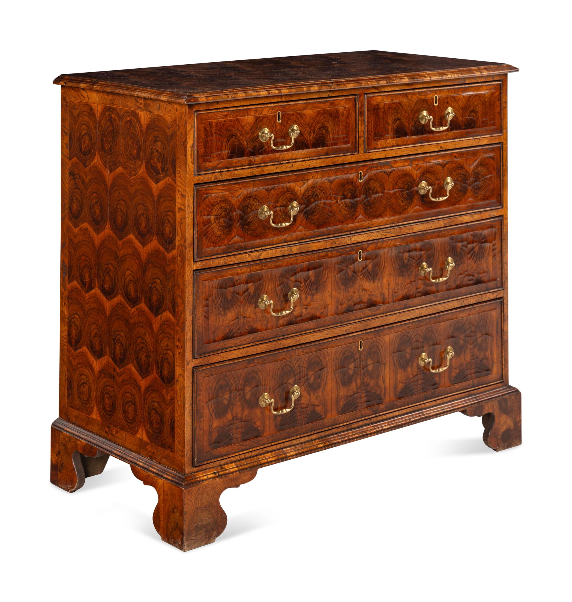A William and Mary Style Oyster Walnut Chest of Drawers