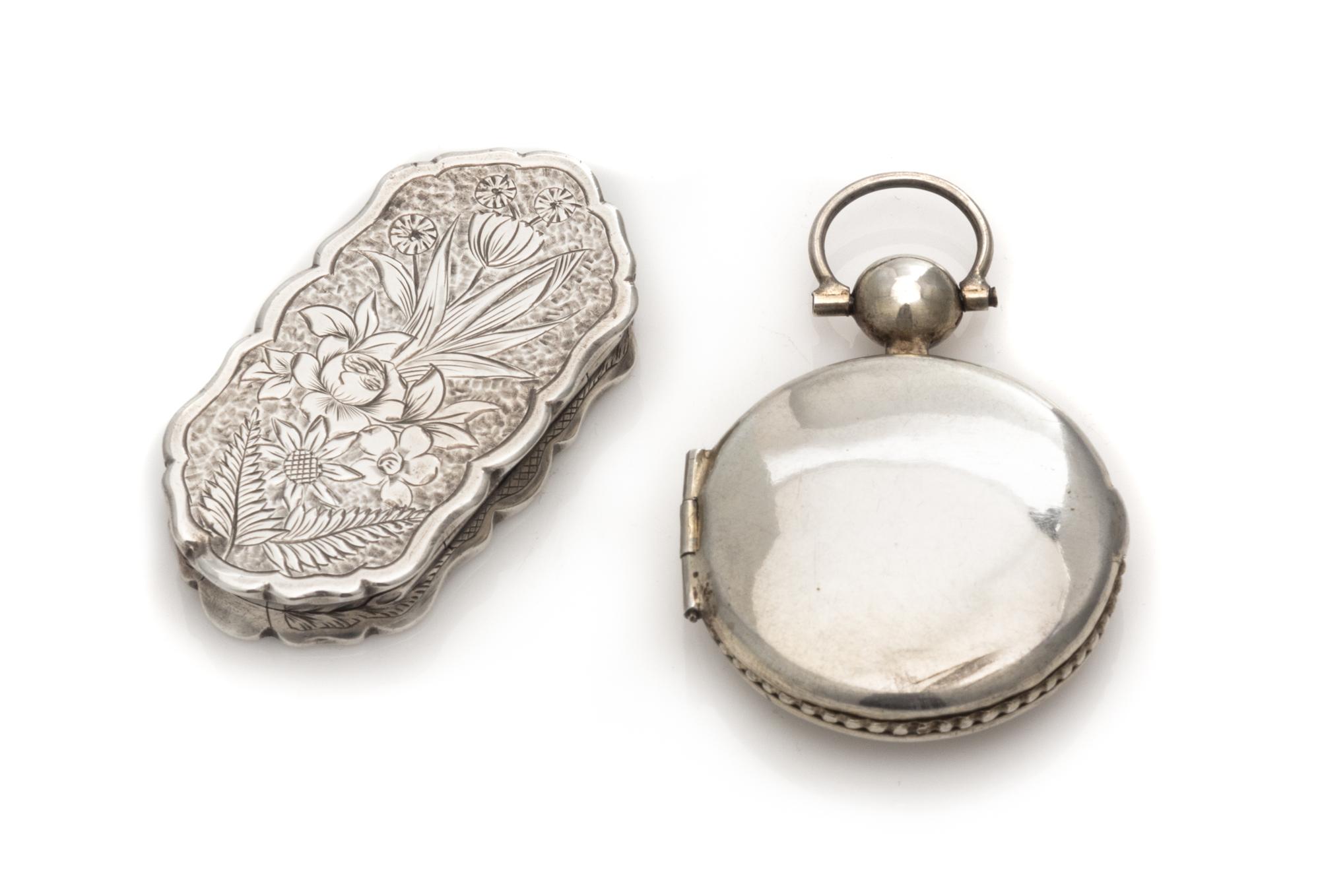 A Victorian Silver Vinaigrette, George Unite & Sons, Birmingham, 1887, the case engraved with floral and foliate decoration, together w