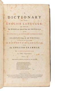 JOHNSON, Samuel (1709-1784). A Dictionary of the English Language . London: Printed by W. Strahan for W. Strahan et al, 1773.