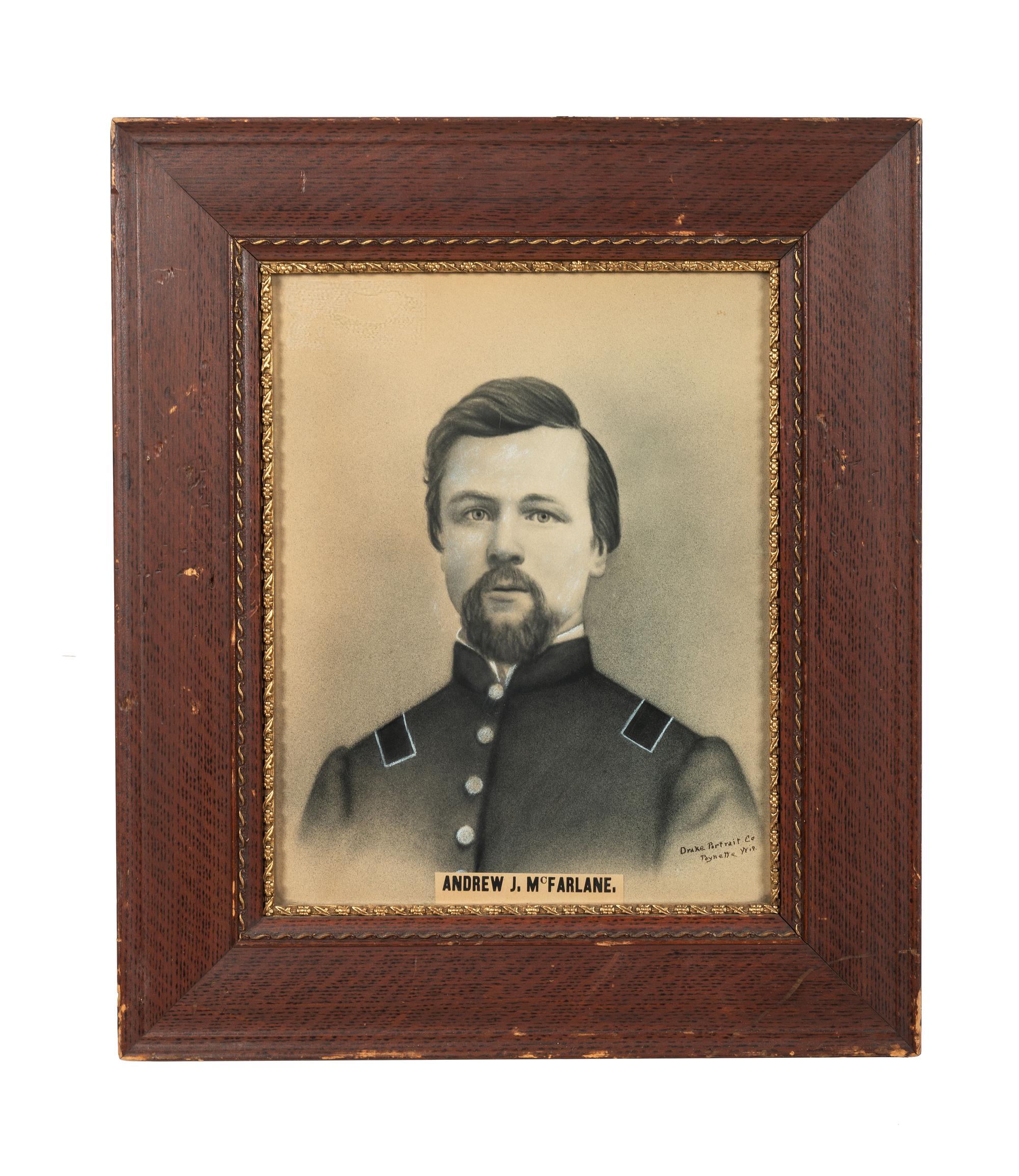 [CIVIL WAR]. A group of 2 charcoal portraits, incl. 1st Lieutenant Andrew McFarlane, Co. K, 23rd Wisconsin Infantry, DOW Vicksburg.