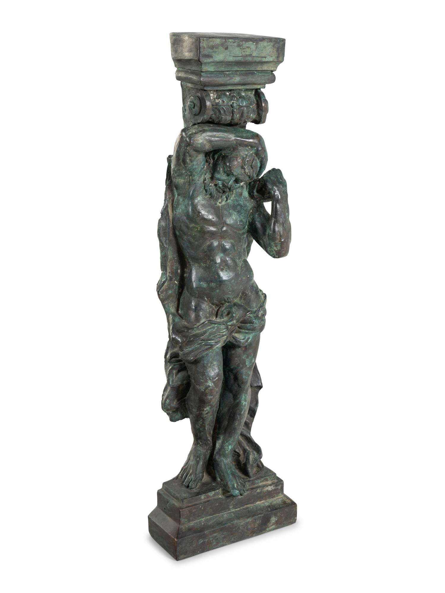 A Pair of Continental Cast Metal Figural Pedestals