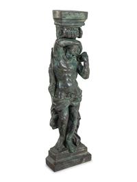 A Pair of Continental Cast Metal Figural Pedestals