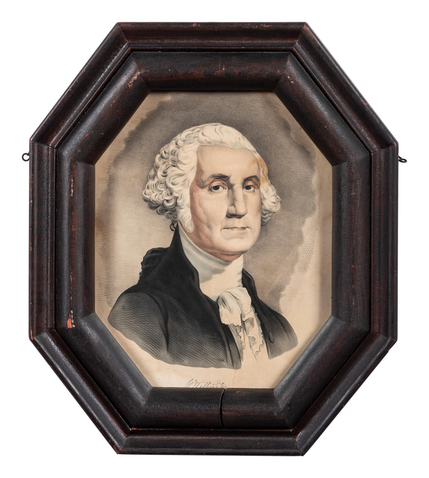 A Pair of Pendant Currier & Ives Hand Colored Lithographs of George and Martha Washington