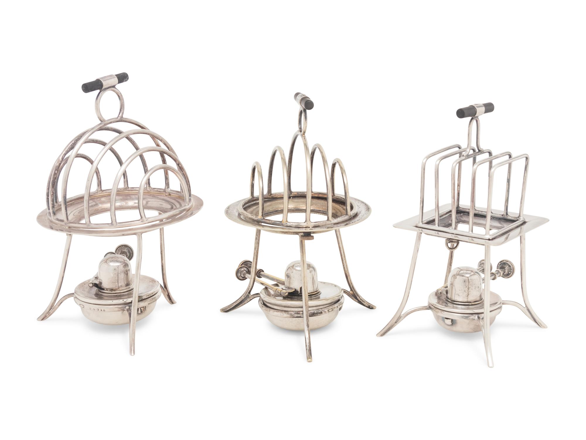 Three Asprey Silver-Plate Toast Racks with Warmers