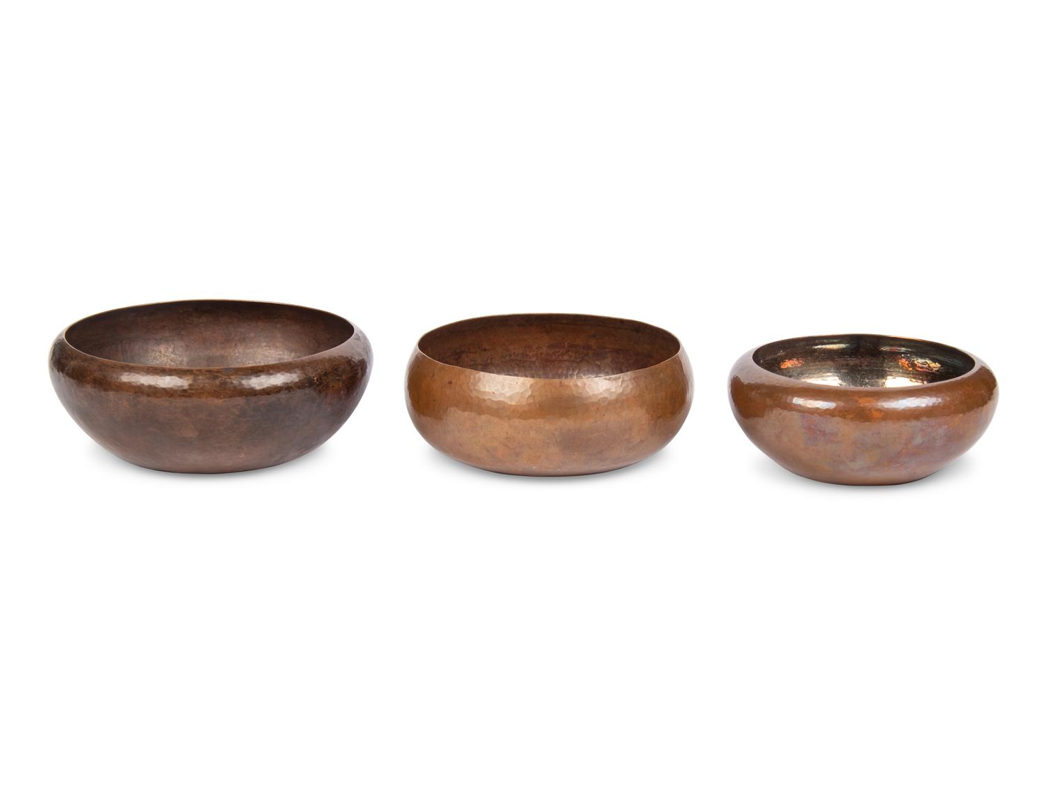 Three American Arts and Crafts Hammered Copper Bowls