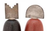 Black and Red Micaceous Pottery Jars, with Cast Silver Tabletas