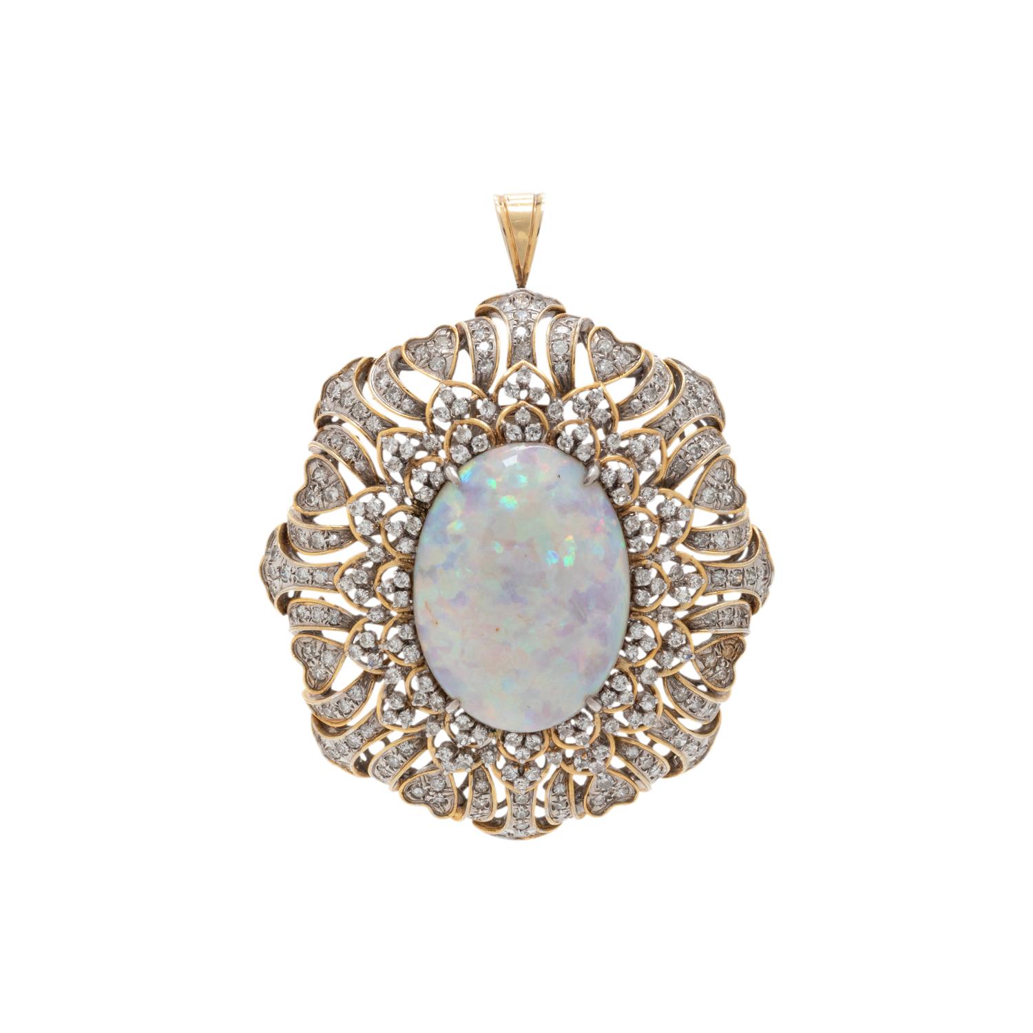 OPAL AND DIAMOND PENDANT/BROOCH