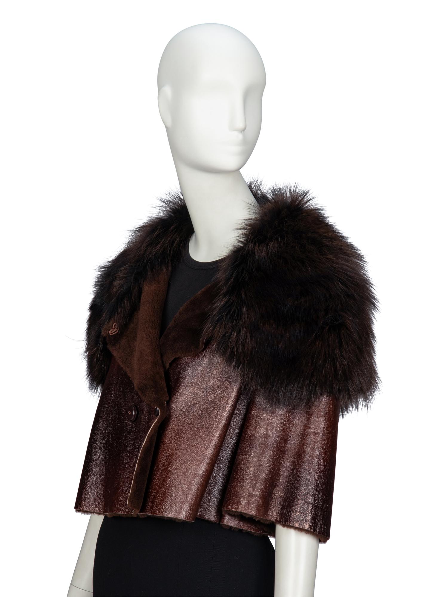 PRADA, FUR COLLAR CROPPED LEATHER JACKET