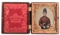 [EARLY PHOTOGRAPHY] -- [FIREFIGHTING]. A group of 2 photographs featuring firefighters, incl. sixth plate tintype of identified New York firefighter.