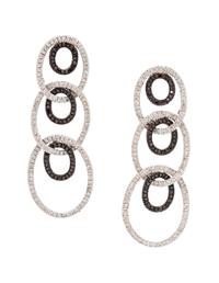 A Pair of 18 Karat White Gold, Diamond and Black Diamond Earrings,
