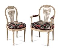 A Set of Eight French Gray-Painted "Montgolfier" Dining Chairs