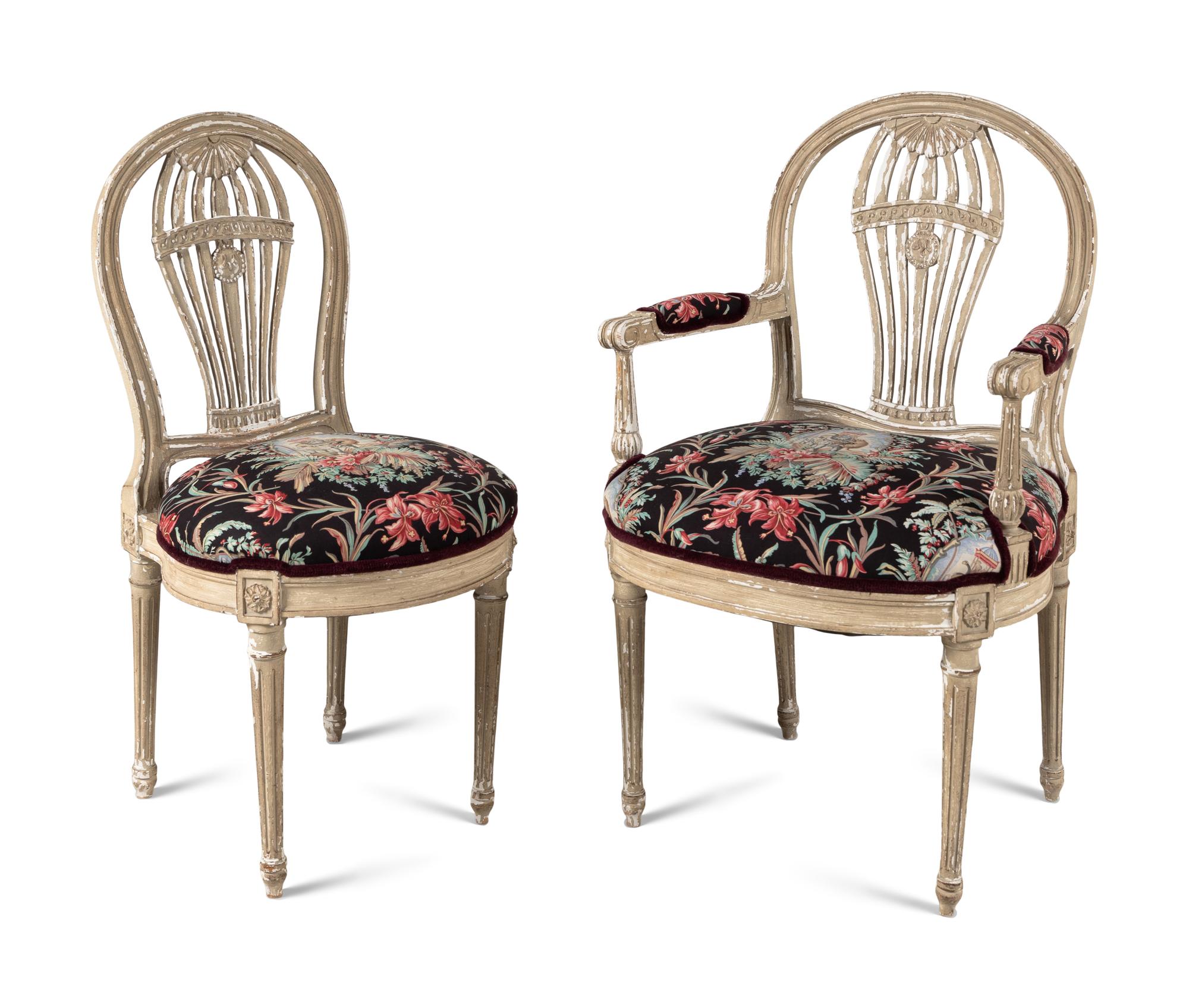 A Set of Eight French Gray-Painted "Montgolfier" Dining Chairs