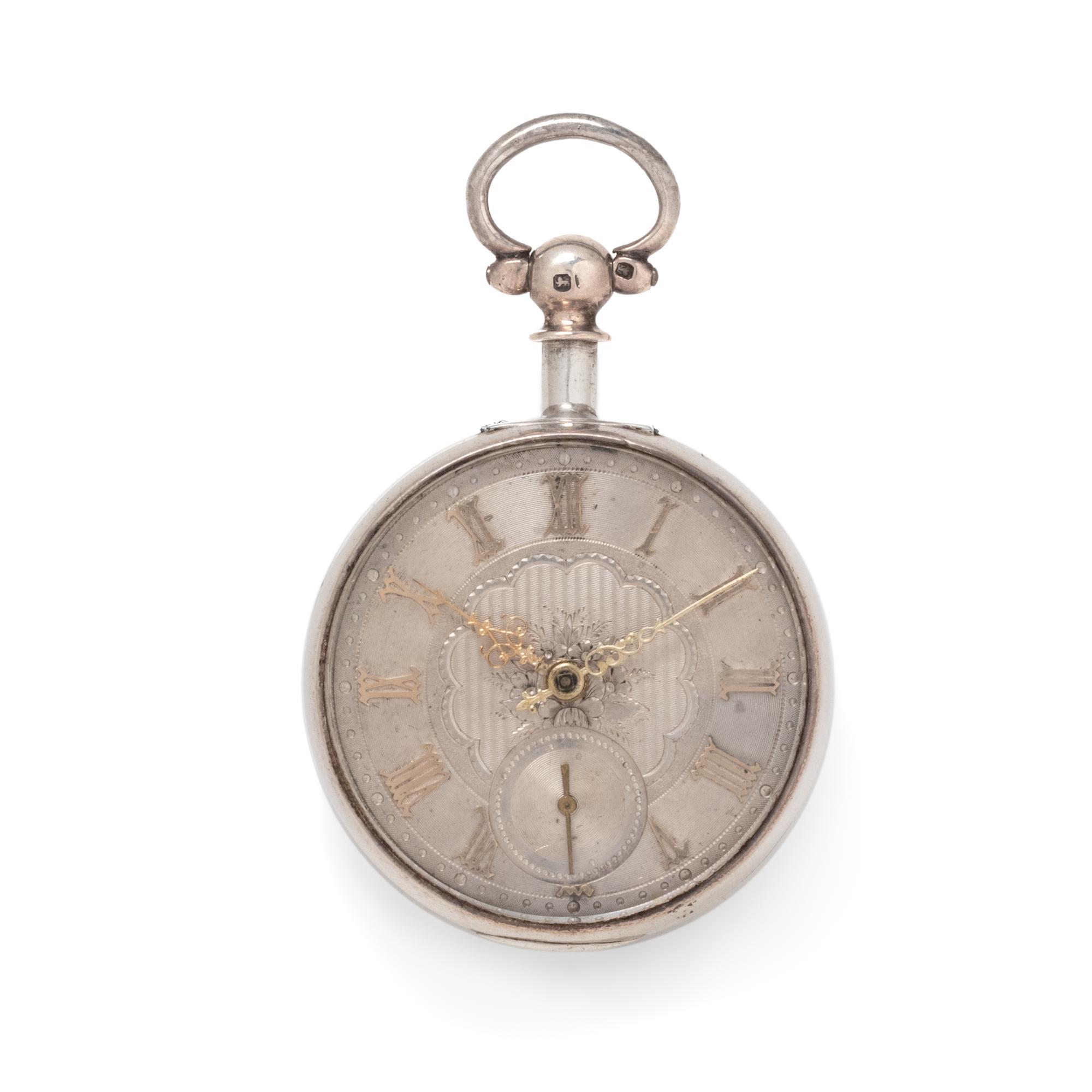 STERLING SILVER OPEN FACE POCKET WATCH