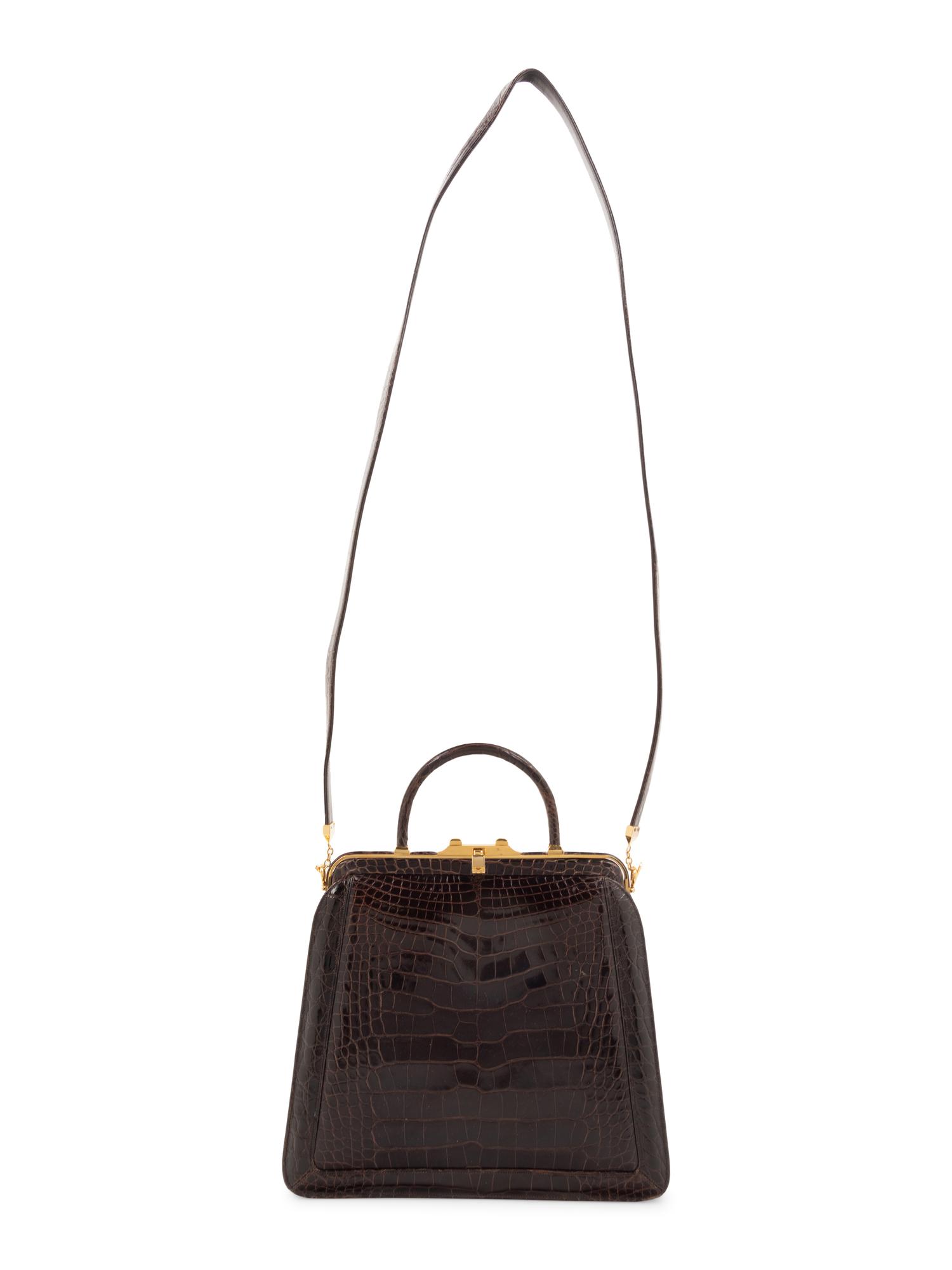 Judith Leiber Brown Alligator Frame Hand Bag