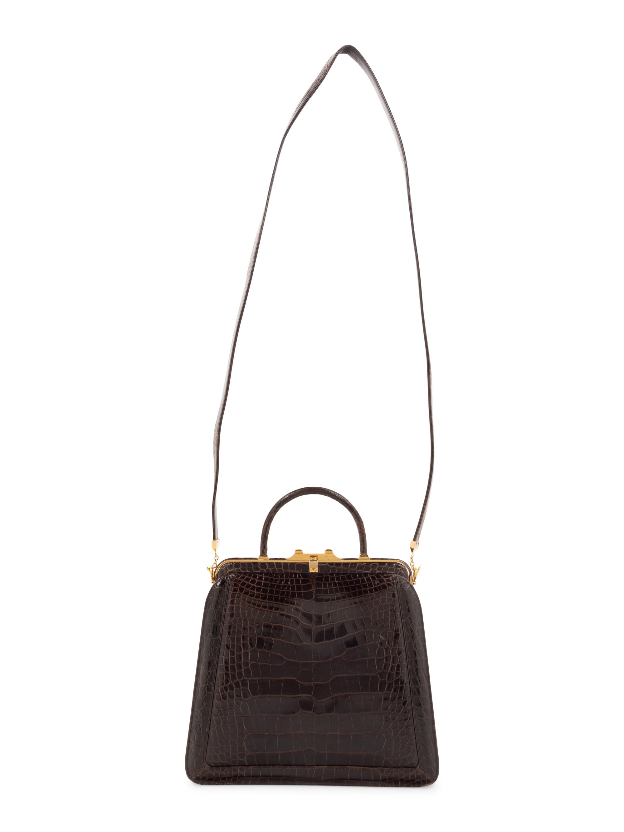 Judith Leiber Brown Alligator Frame Hand Bag