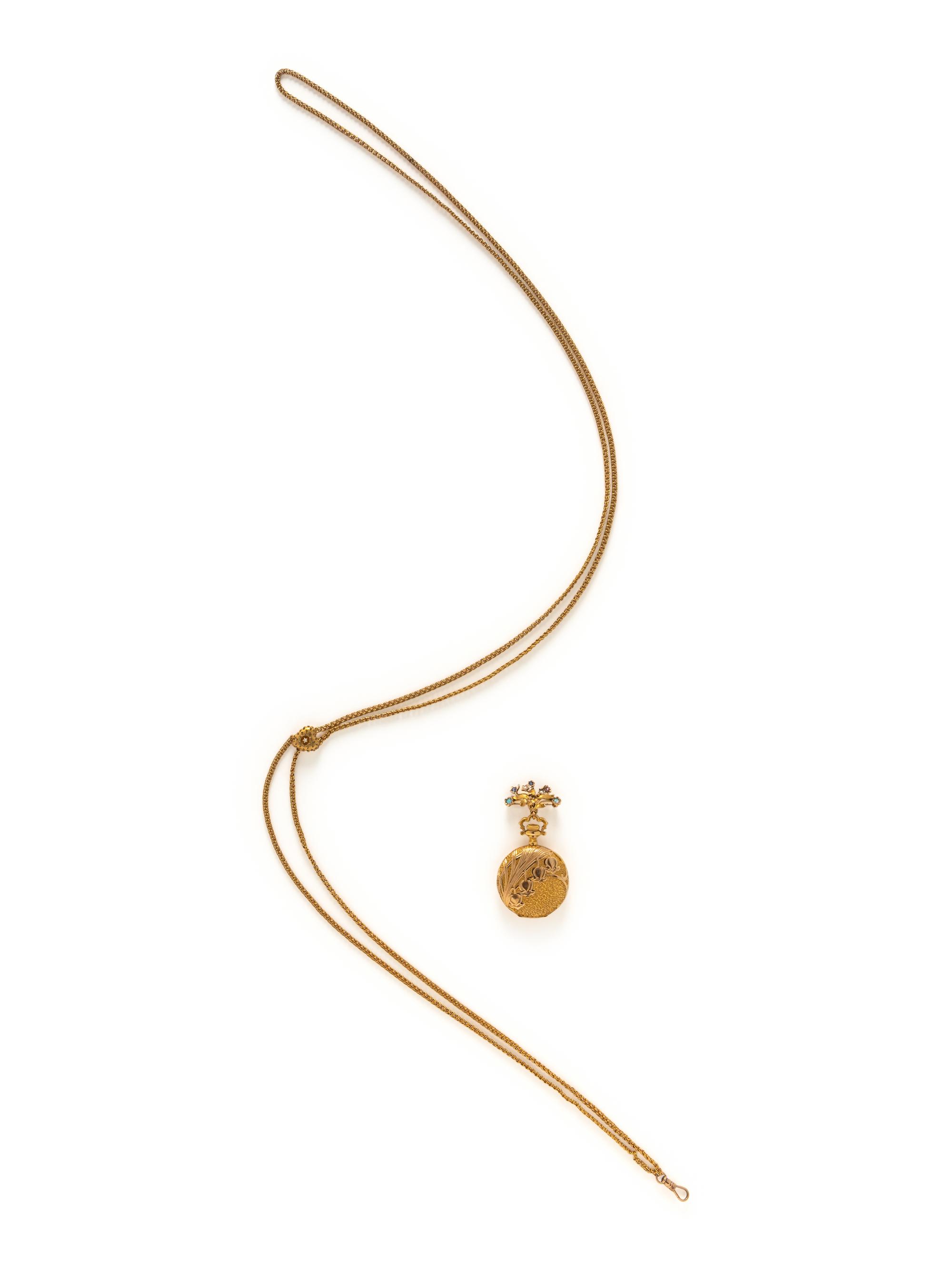ELGIN, YELLOW GOLD POCKET WATCH WITH WATCH CHAIN AND LAPEL PIN