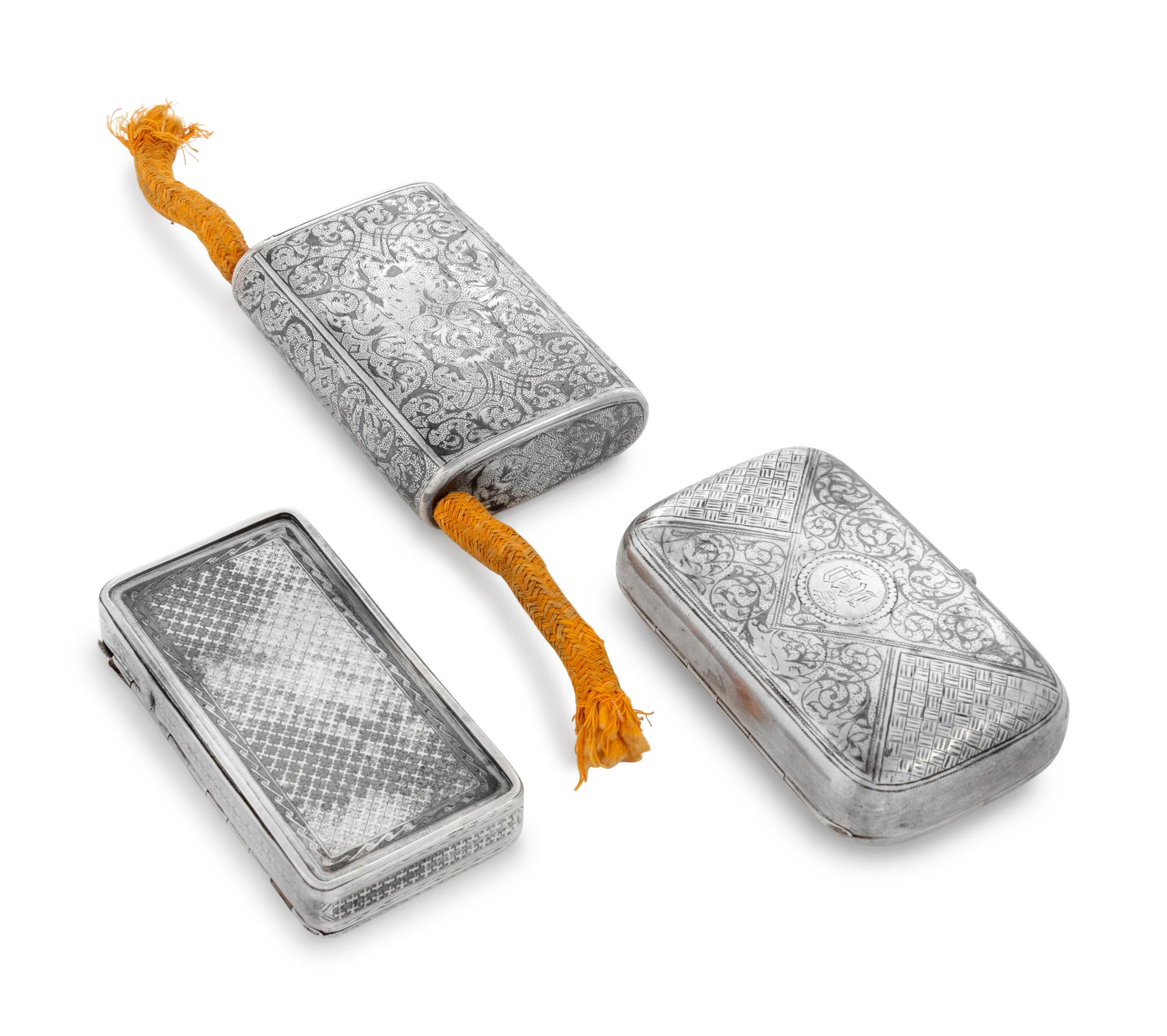 A Group of Three Russian Niello Decorated Silver Boxes