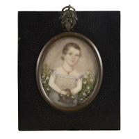 American School 19th century Portrait miniature of a little girl with basket of flowers, circa 1820