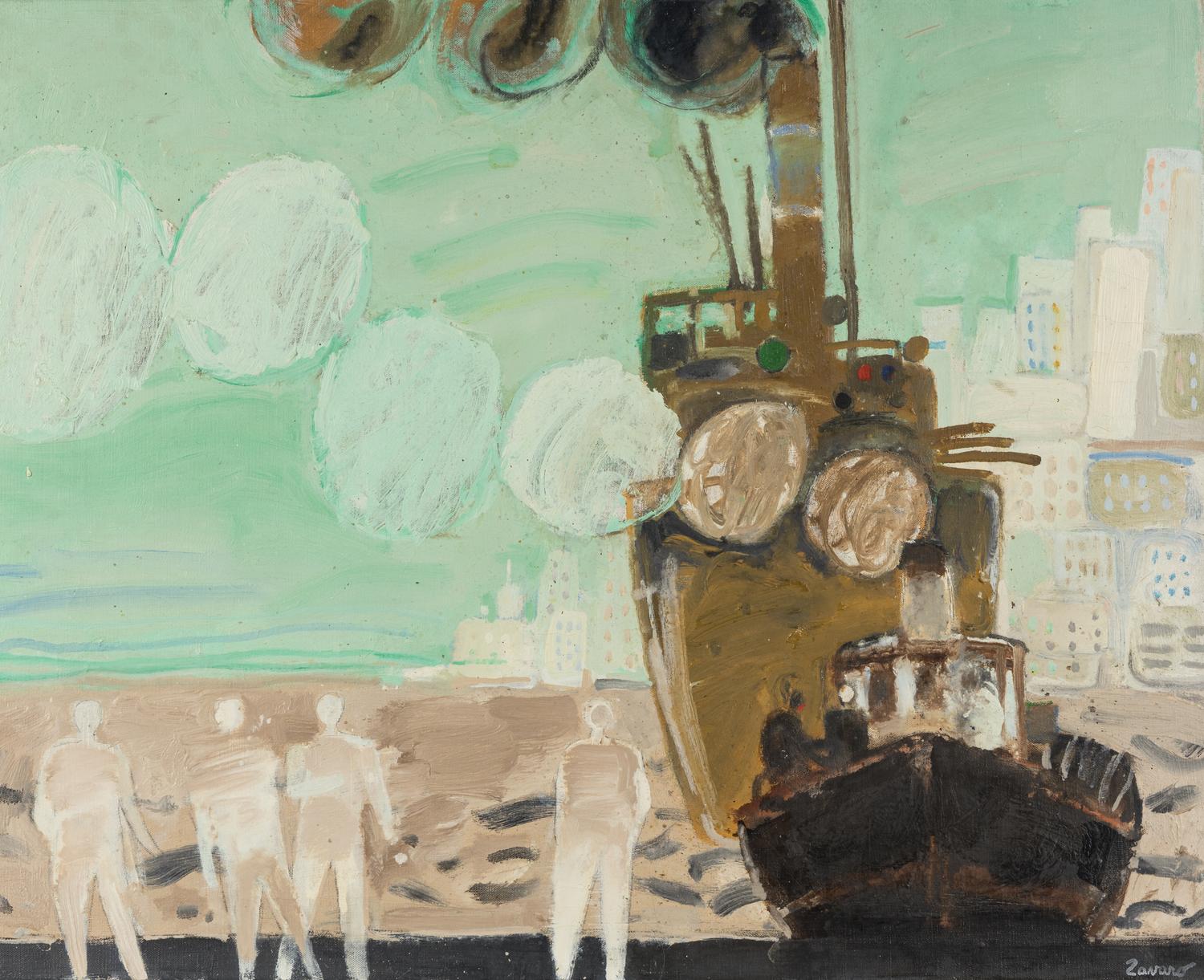A group of three paintings ( Le pique-nique , Le paon , and Devant le port )